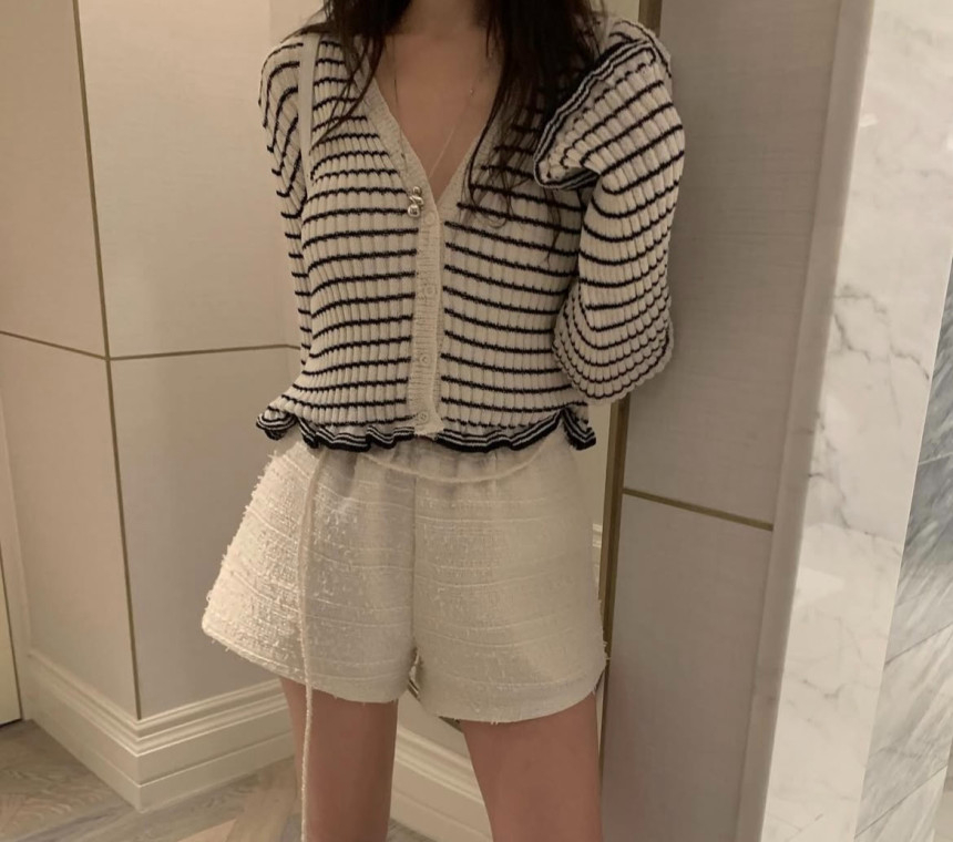[블랙 당일] 디저트 린넨 가디건 프릴 스트라이프 단가라 브이넥cd 상세 이미지 8