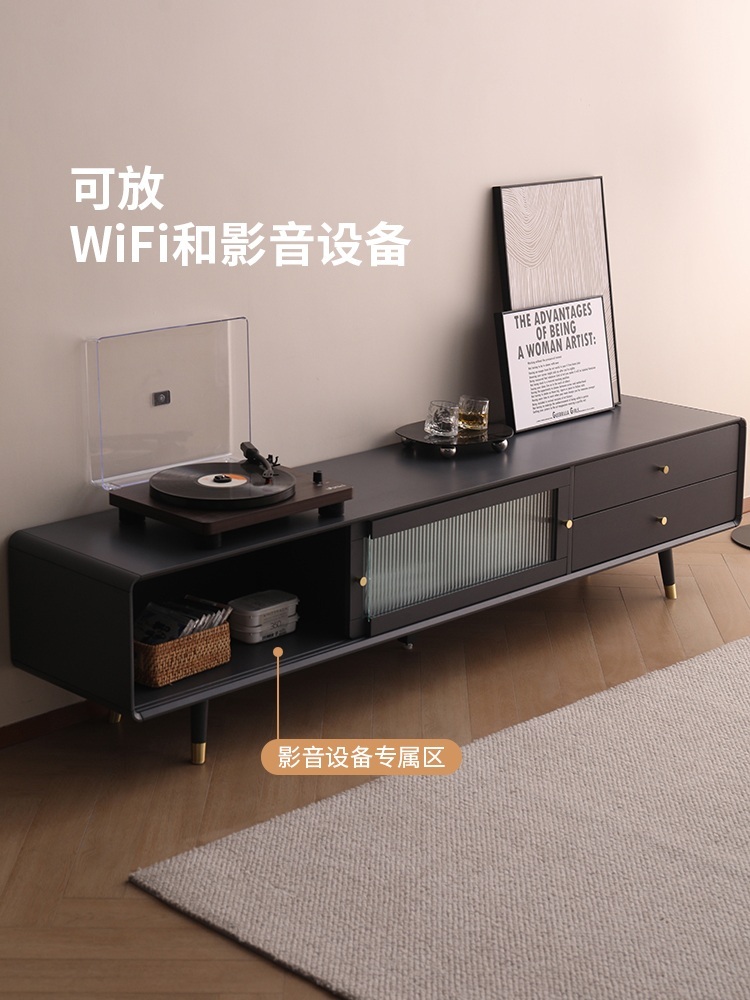 원목 거실장 슬라이딩 유리문 블랙 미닫이 오디오 보관 제트 고급그레이1.5미터 150x40x45cm - 상세 이미지 4