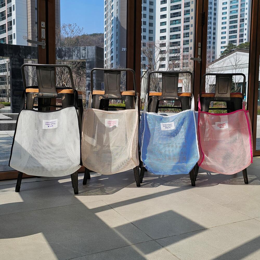 모래놀이가방 메쉬 비치백 여름 수영장 물놀이 망사 메쉬가방 베이지 중형 이미지 8