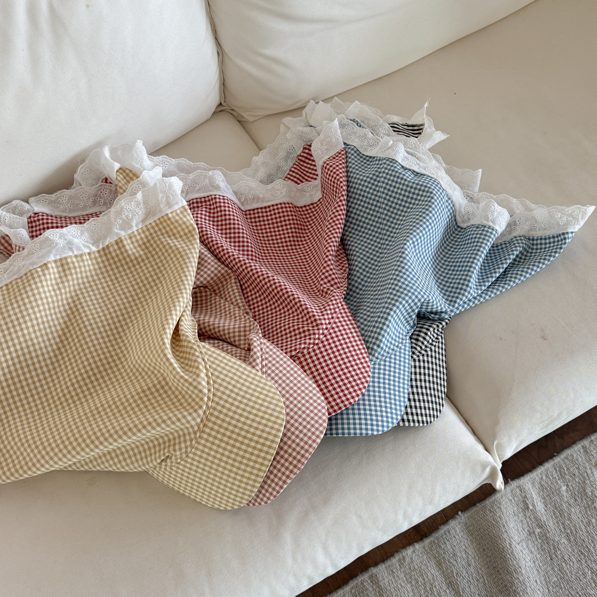 [❤당일출고❤] 파스텔 깅엄 체크 두건 스카프 자외선차단 캡 모자 5color 상세 이미지 1