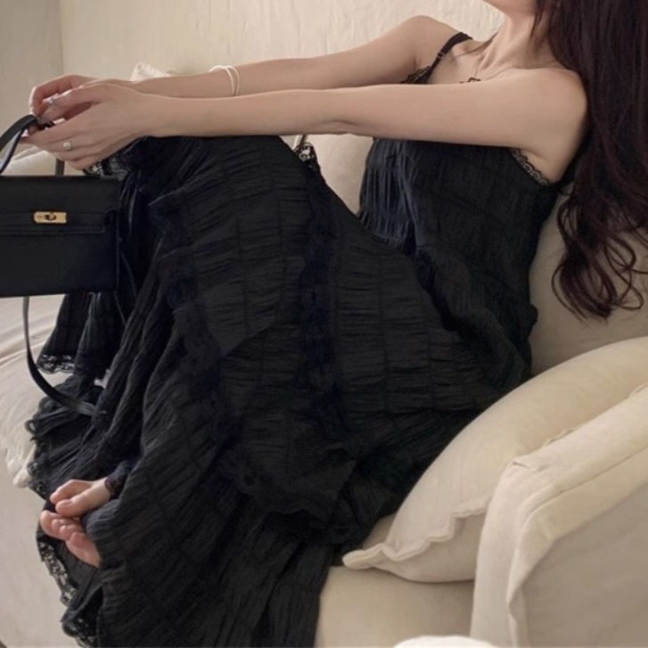 나시뷔스티에 캉캉 레이스원피스 봄여름 청순 예쁜 디자인 스타일 캐주얼 휴가 블랙 화이트 - 상세 이미지 4