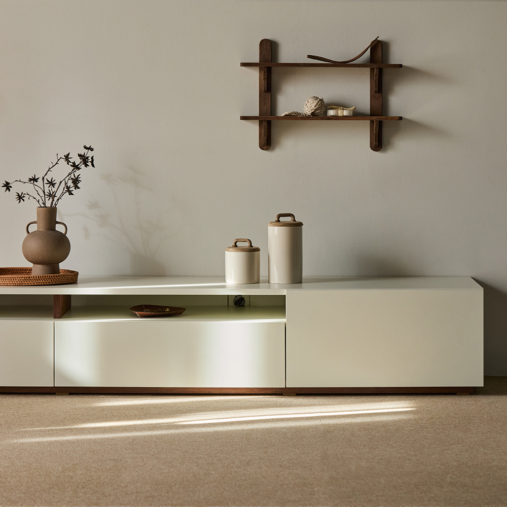 E0등급 우딕스 코펜 낮은거실장 슬림거실장 B타입 2000x415x330mm, 아이보리