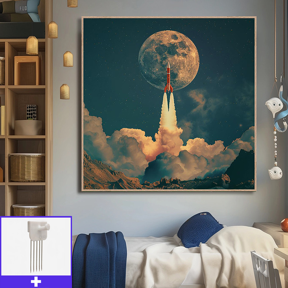 우주여행 발사 45cm x 45cm 무광블랙 알루미늄액자 우주그림 - 메인 이미지