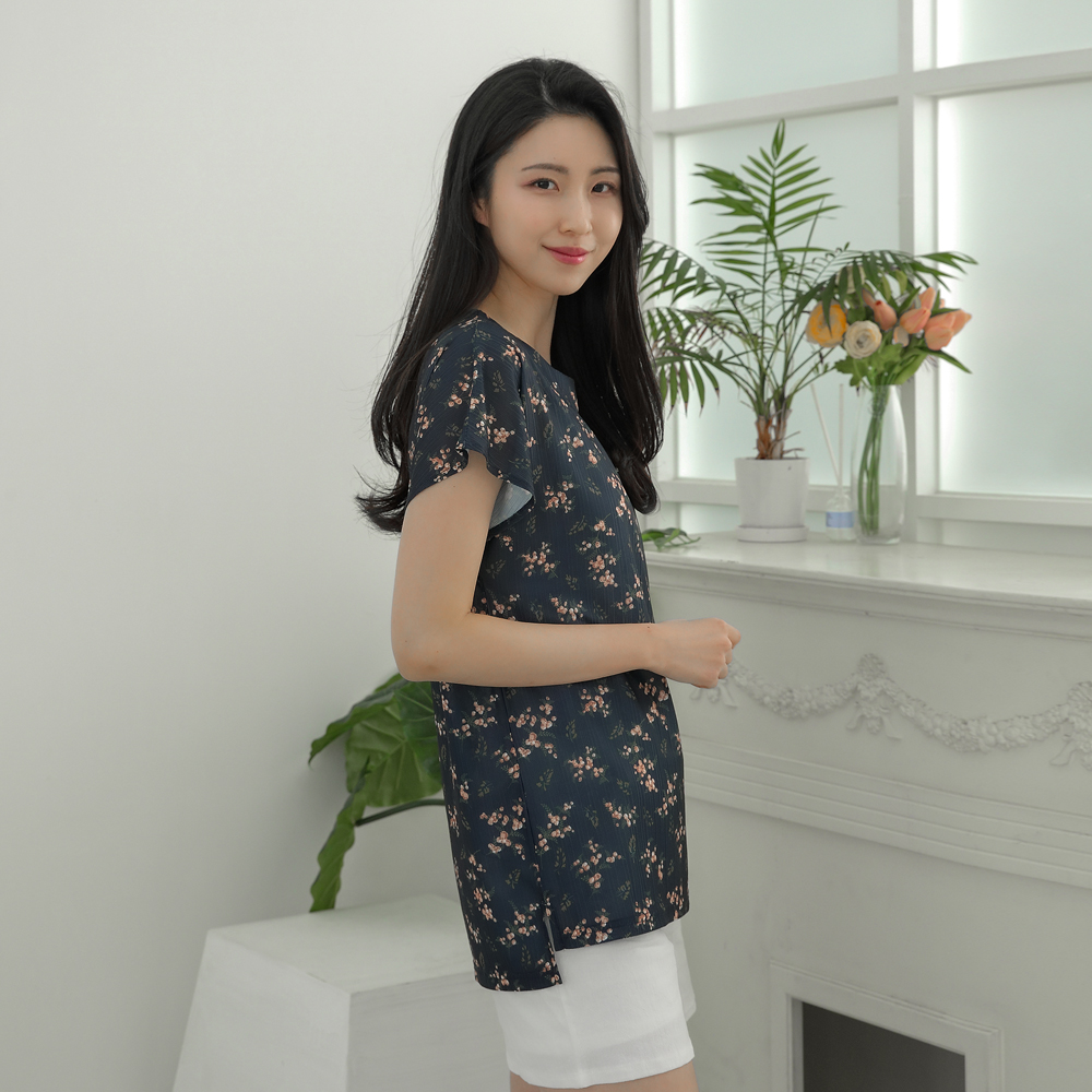 [에이원] 플리츠 여성 상의 오버핏 반팔 잠옷 파자마 홈웨어 실내복 6202 - 상세 이미지 3