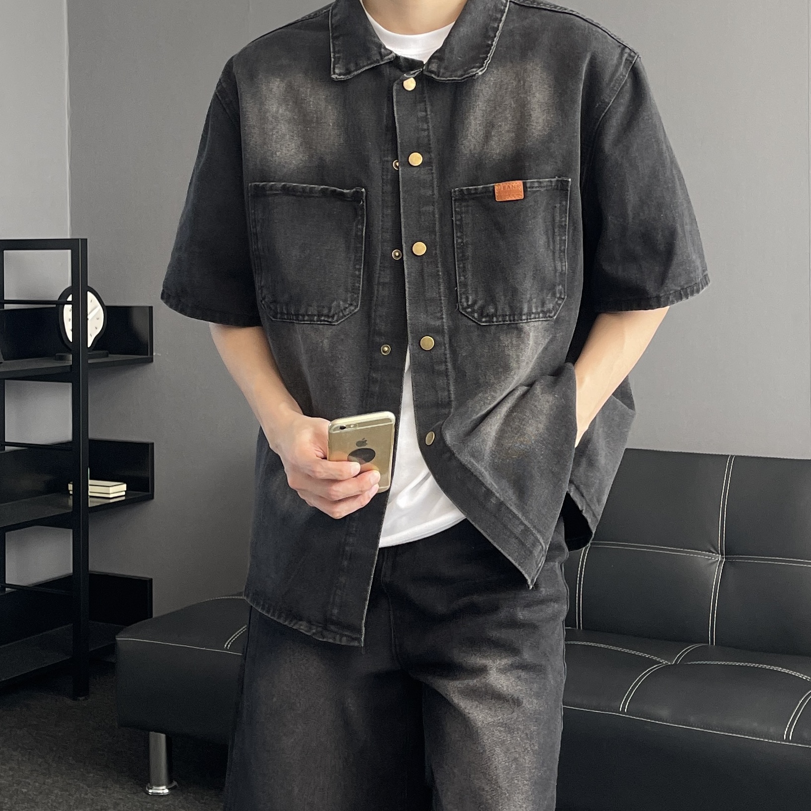 남자반팔셔츠 남자반팔데님셔츠 - 상품 이미지