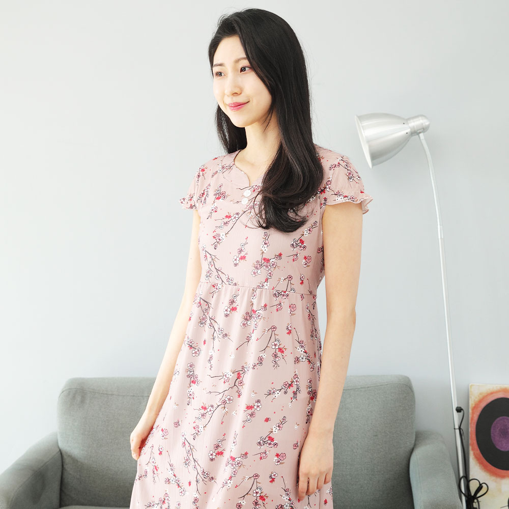 여성 잠옷원피스 플리츠 캡소매 잠옷 원피스 실내복 파자마 6007 이미지 8