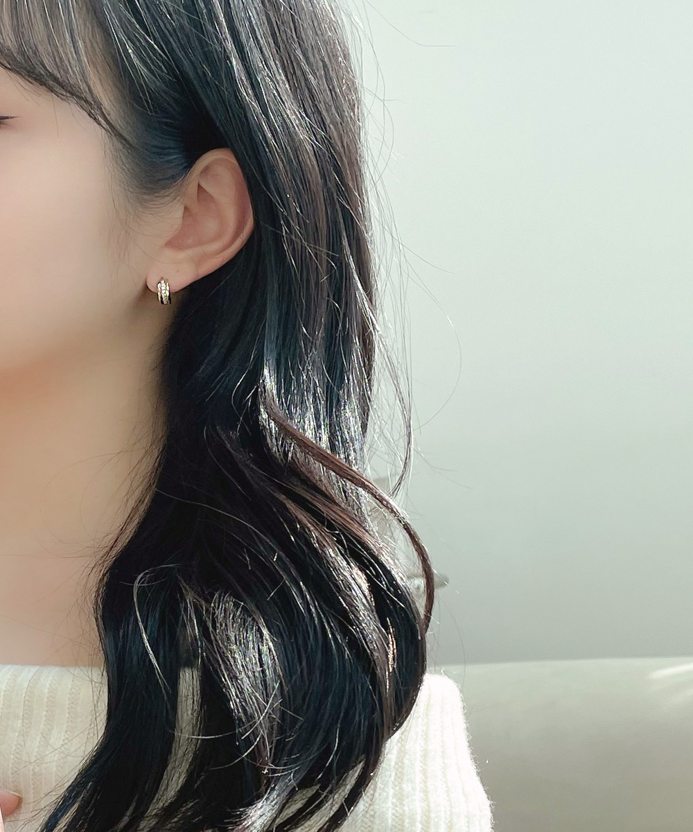 14K 18K 와이드 미들 큐빅 라인 데일리 원터치 링 귀걸이 - 상세 이미지 4
