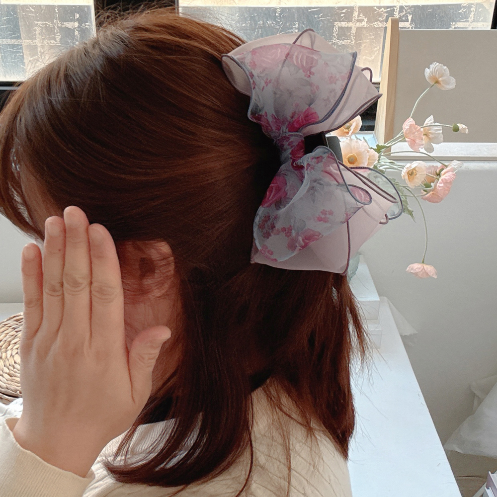 쉬폰블루플라워 리본집게핀 반묶음 올림머리 헤어집게핀 헤어핀 삔 - 상세 이미지 4