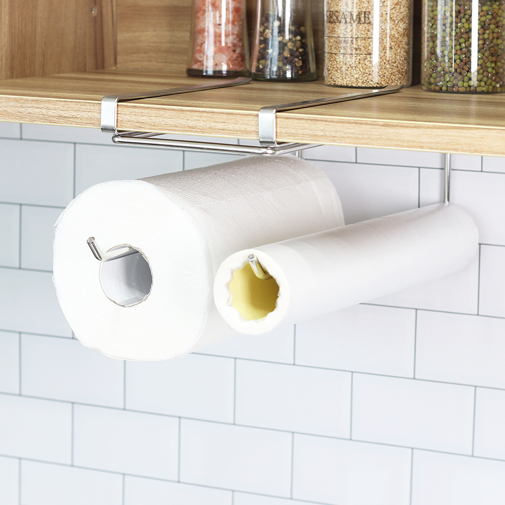 NHB 키친타올 거치대 2라인 올인원 스텐 행주걸이 주방정리 용품 수납 선반