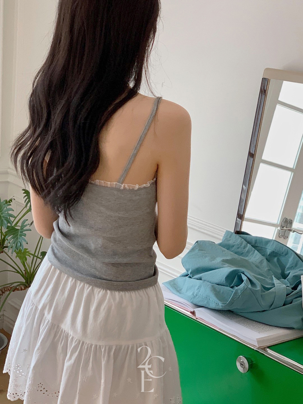 포에틱 레이스 골지 끈 나시 (3color) 프릴 레이어드 이너 슬림 브이넥 뷔스티에 - 상세 이미지 5