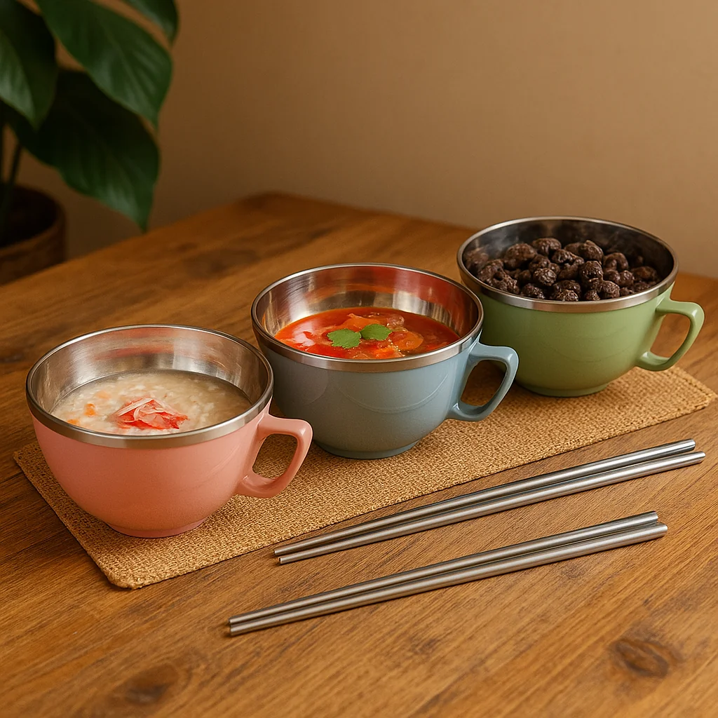 손잡이면기3p 젓가락3p 세트 라면 칼국수 우동 소면 냉면 면그릇 - 상품 이미지