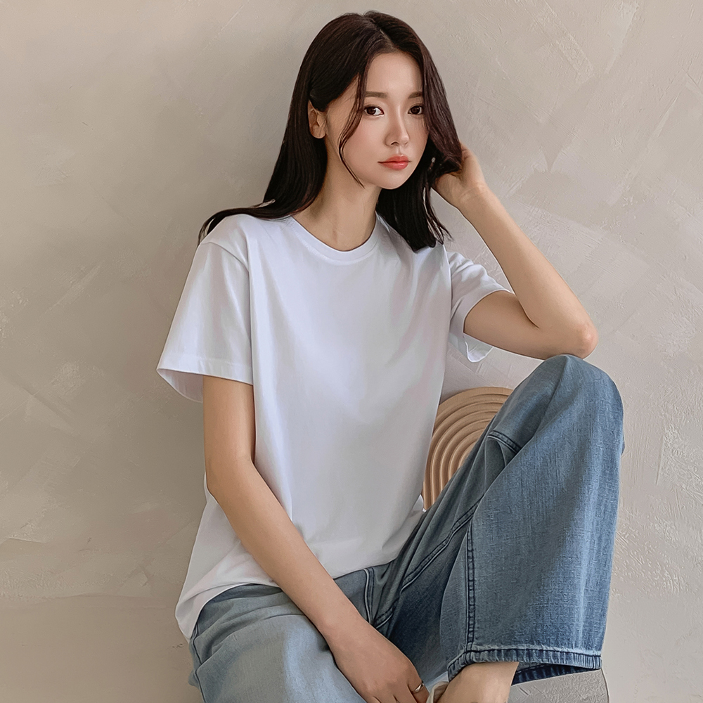 여성 반팔티 U넥 티셔츠 무지 이너 유넥 레이어드 모달 스판 라운드 흰티 코튼 기본 여름