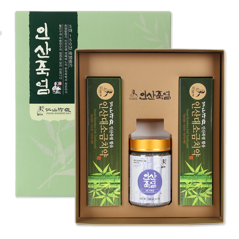 인산죽염 9회 자죽염고체 선물세트 (치약2+자죽염고체240g) - 메인 이미지