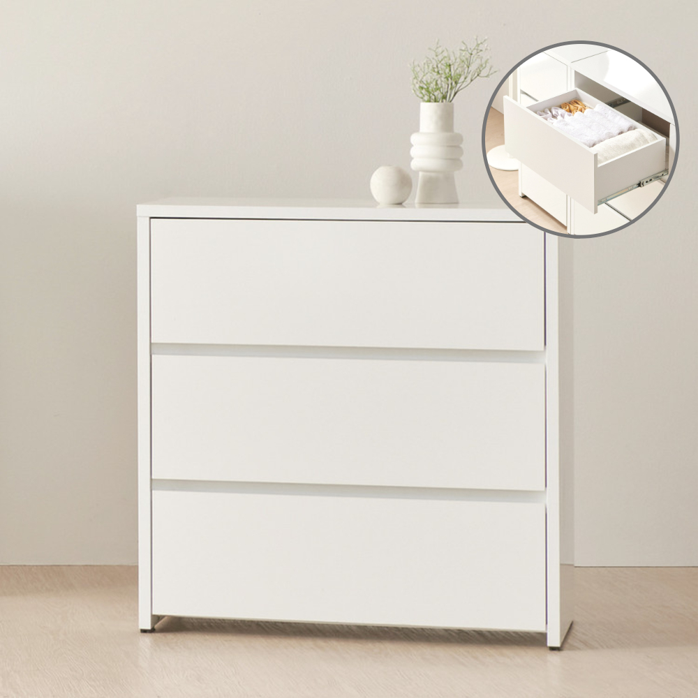 서랍장 유광 미니멀 수납장 1200x400x843mm, 3단, 화이트 - 메인 이미지