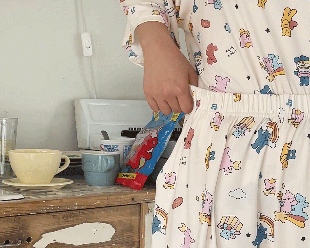 [MADE] 빅사이즈 66-110 파티 베어 오버핏 반팔 티셔츠 밴딩 팬츠 투피스 파자마 잠옷 세트 상세 이미지 4