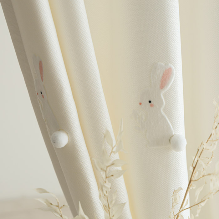 [맞춤제작] 프리미엄 키즈커튼 아이방 꿈꾸는토끼 봉봉패치 항균 발수 사계절커튼 기본핀형 2color