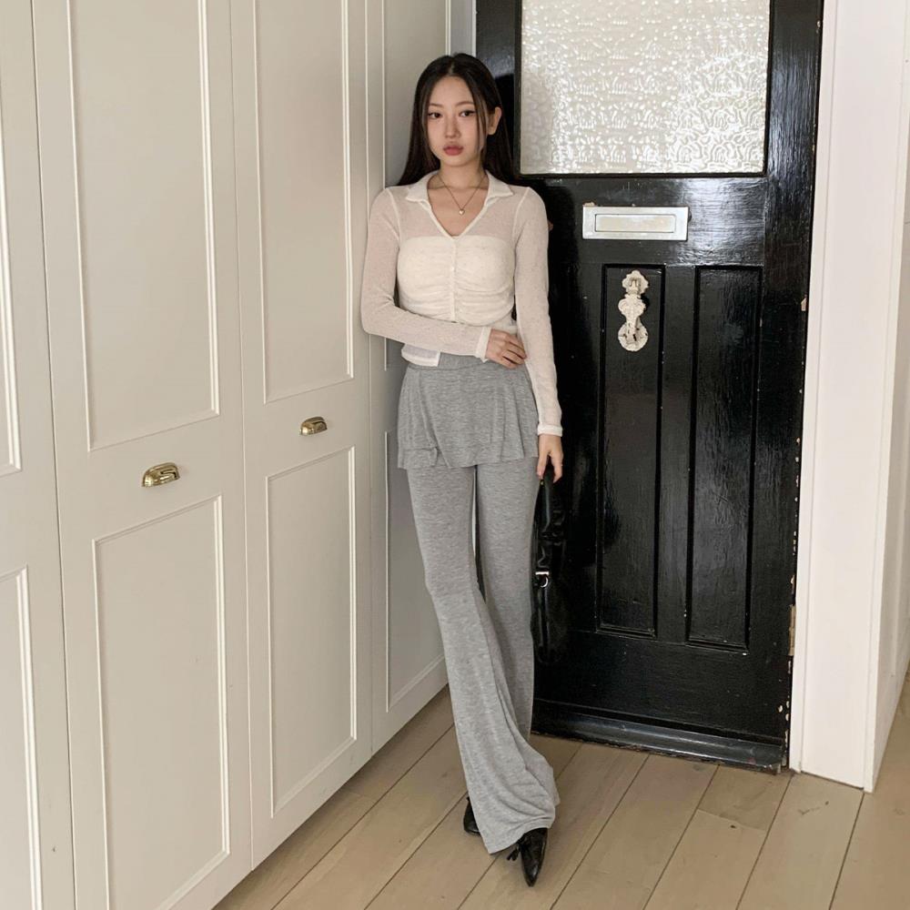 옷자락 여성 레이온 미니스커트 레이어드 부츠컷 롱 팬츠 - 상세 이미지 3