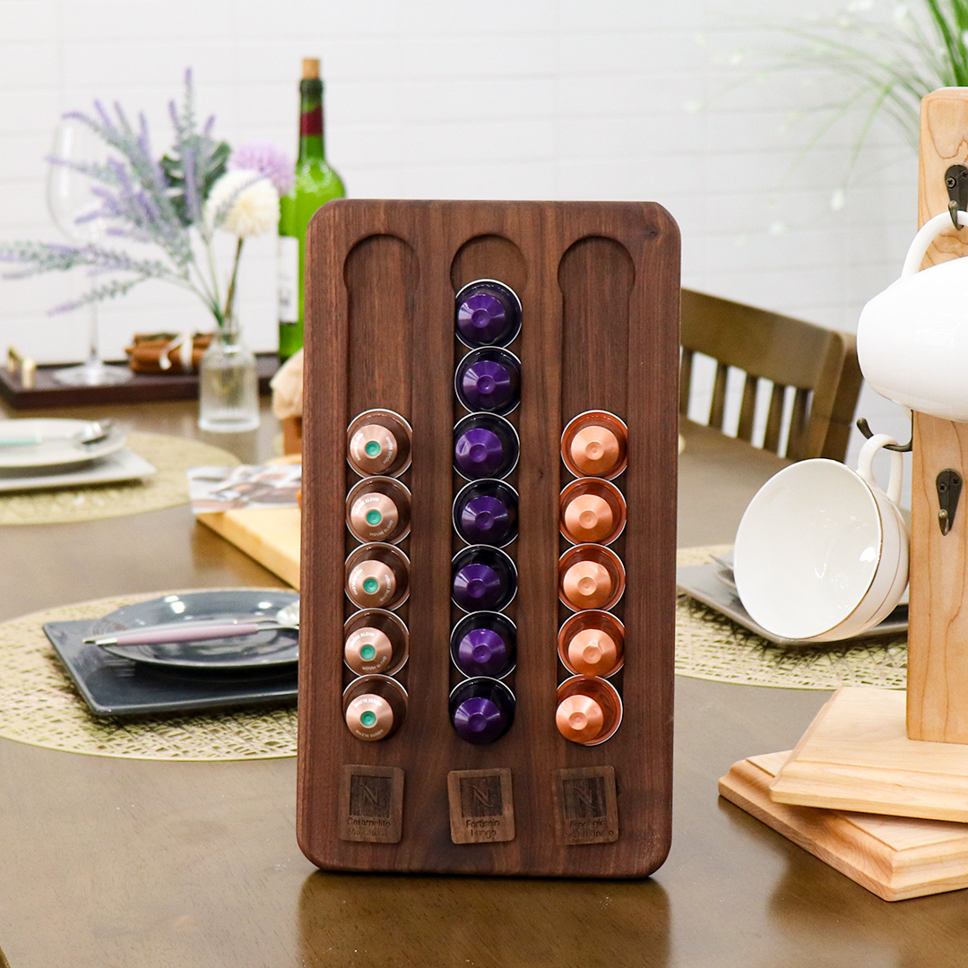 감성모먼트 네스프레소 오리지널 커피캡슐 거치대 원목 3구 홀더 보관함