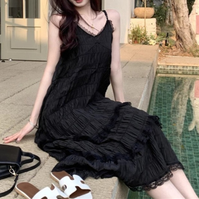 나시뷔스티에 캉캉 레이스원피스 봄여름 청순 예쁜 디자인 스타일 캐주얼 휴가 블랙 화이트 - 상세 이미지 2