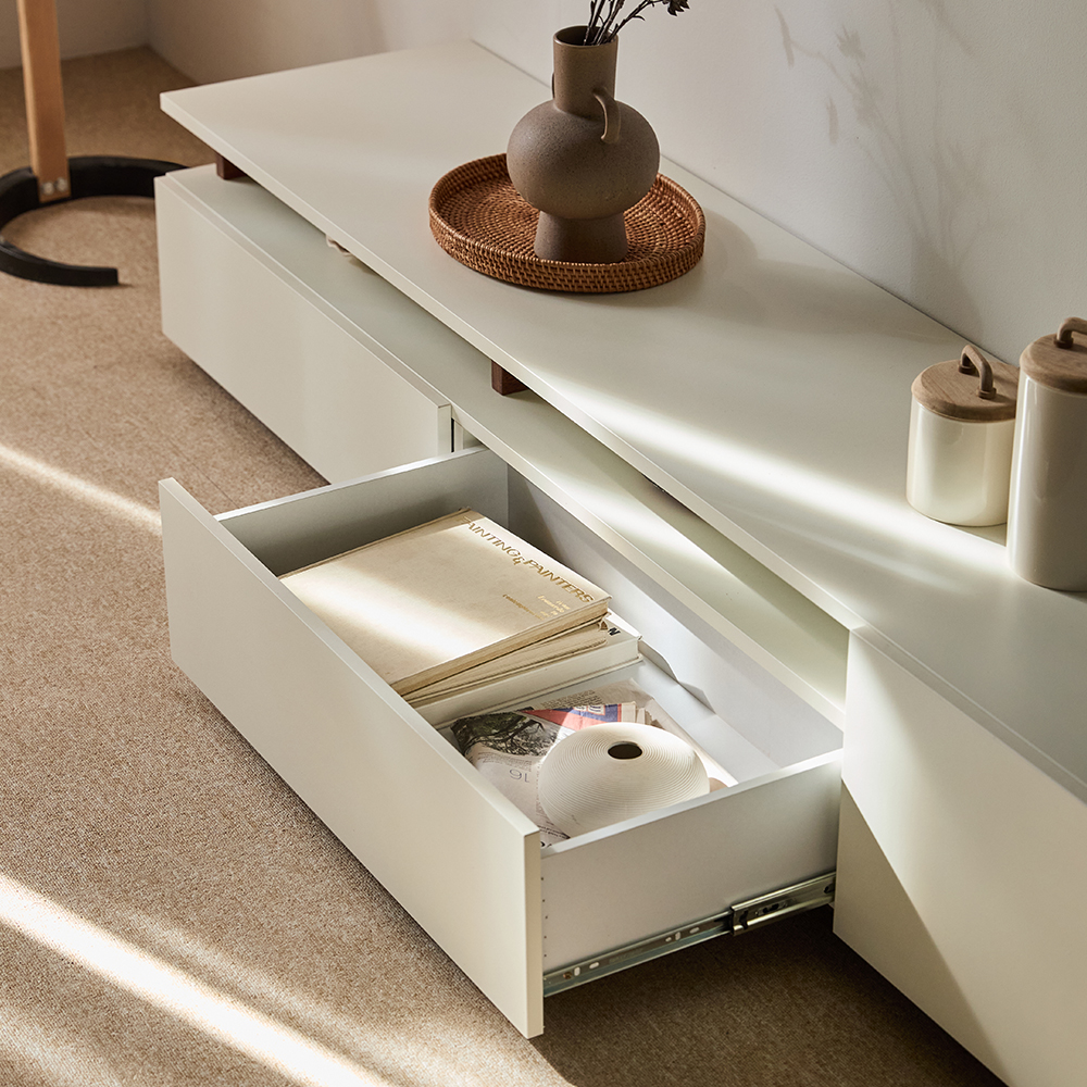 E0등급 우딕스 코펜 낮은거실장 슬림거실장 B타입 2000x415x330mm, 아이보리