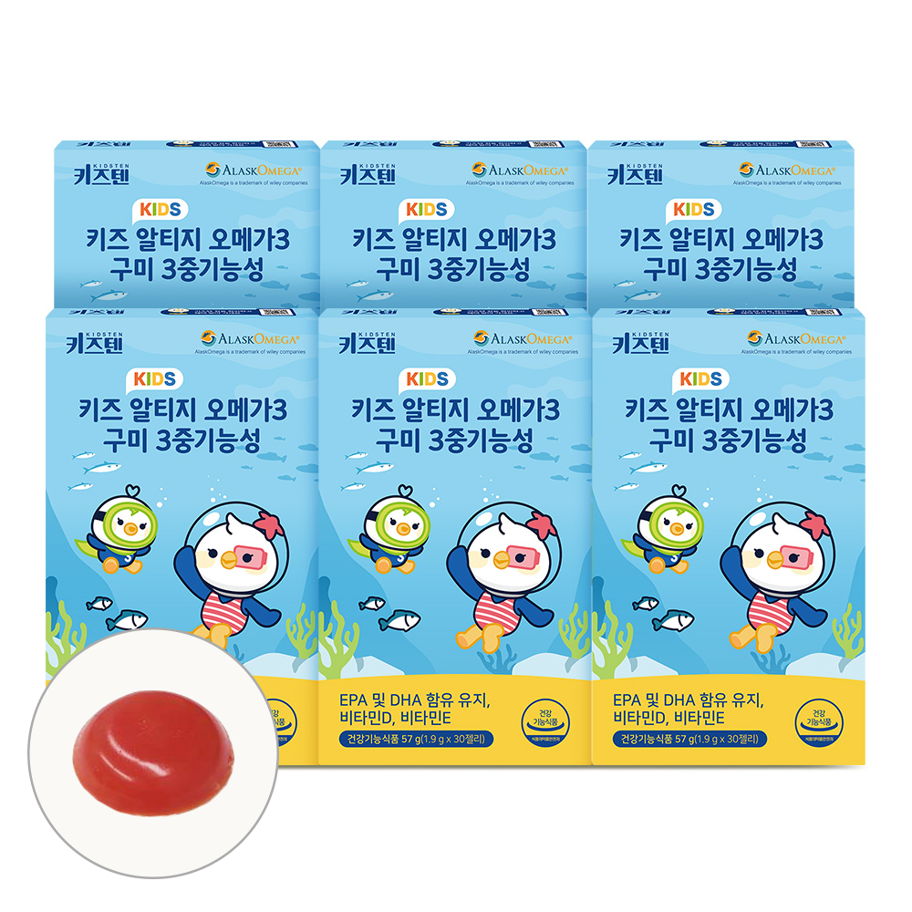 키즈텐 알티지 오메가3 알래스카 순도80% 키즈 초등학생 비타민D 젤리 30구미, 6개