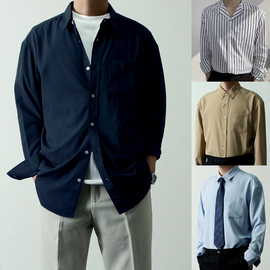 남자 와이셔츠 오버핏 링클프리 옥스포드셔츠 스트라이프 데님 청남방 체크 화이트 흰 정장