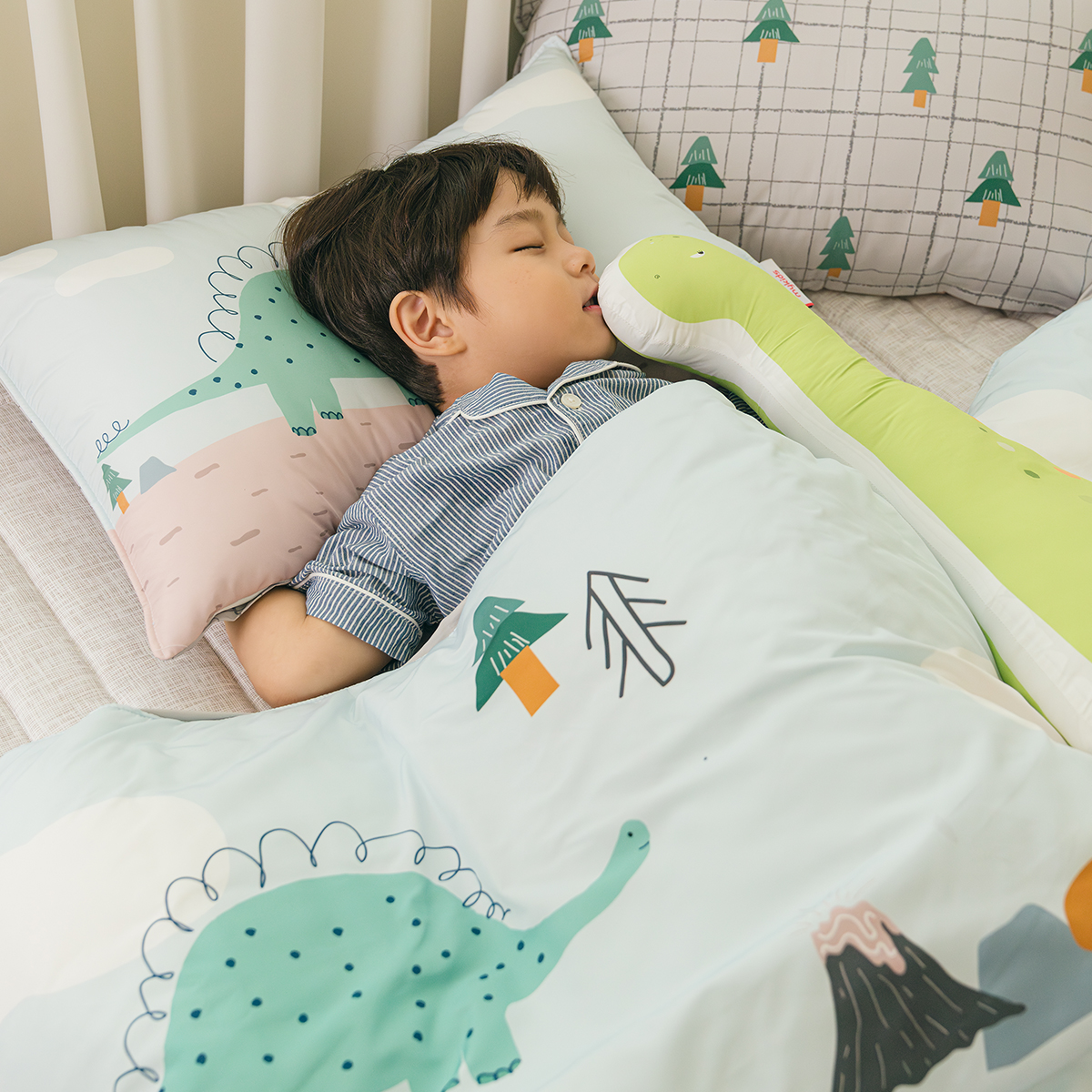 키즈 알러지 사계절 무봉제 누빔 이불커버 베개세트 디노랜드 (공룡), S.SS(싱글.슈퍼싱글겸용)