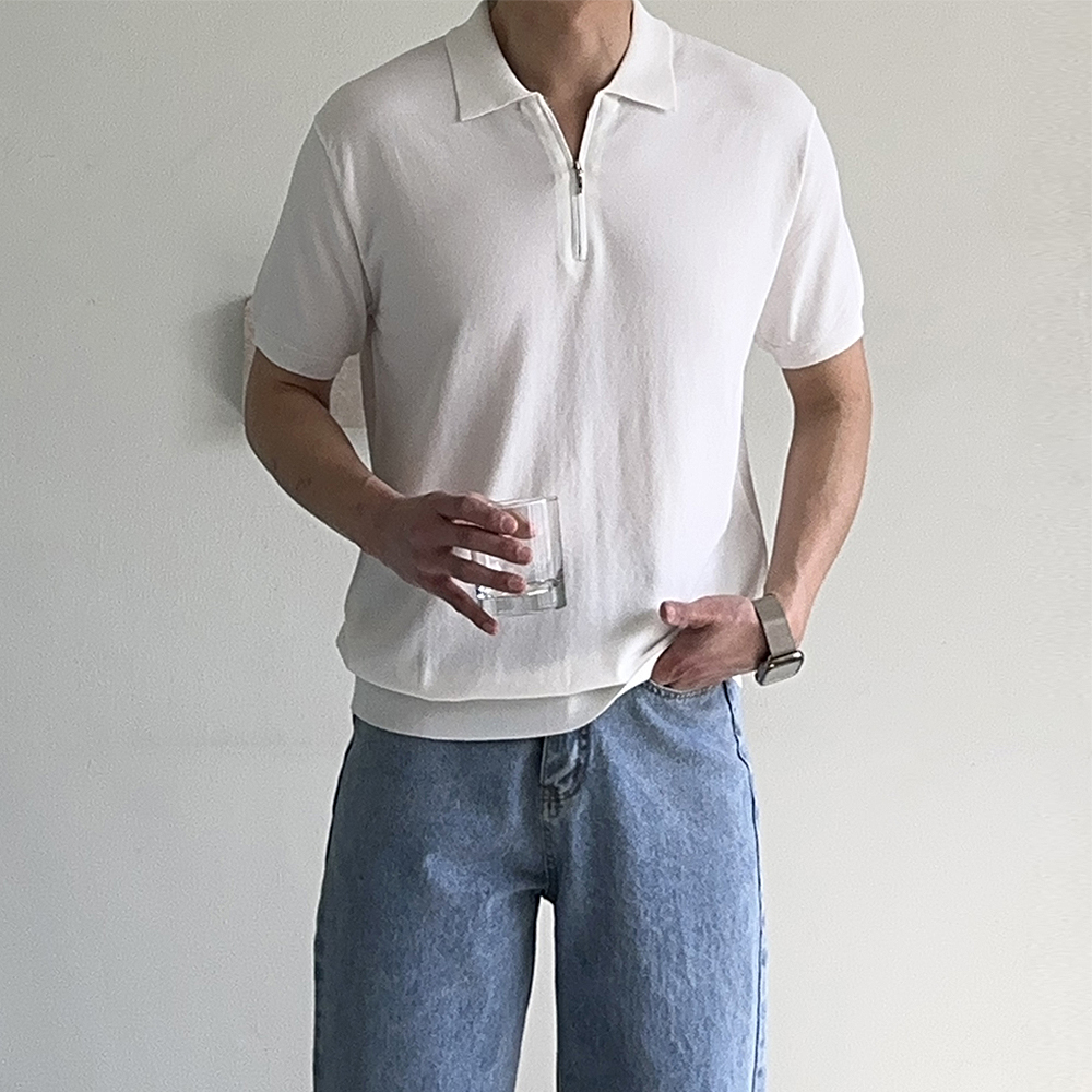 머슬핏 반팔 집업 카라티 린넨 남자 반팔티 - 상세 이미지 3