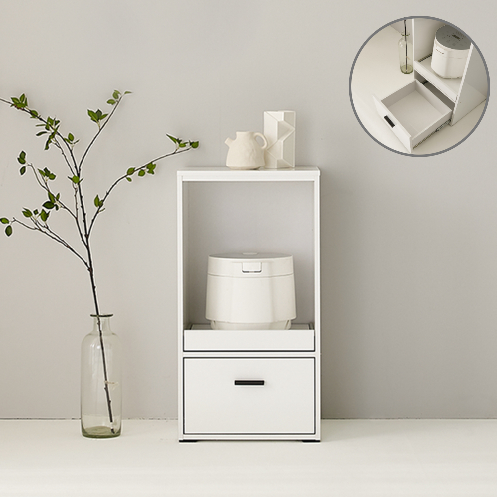 슬림형 밥솥 렌지대 430mm 화이트 미니 주방 수납장 협소공간 가전 정리장