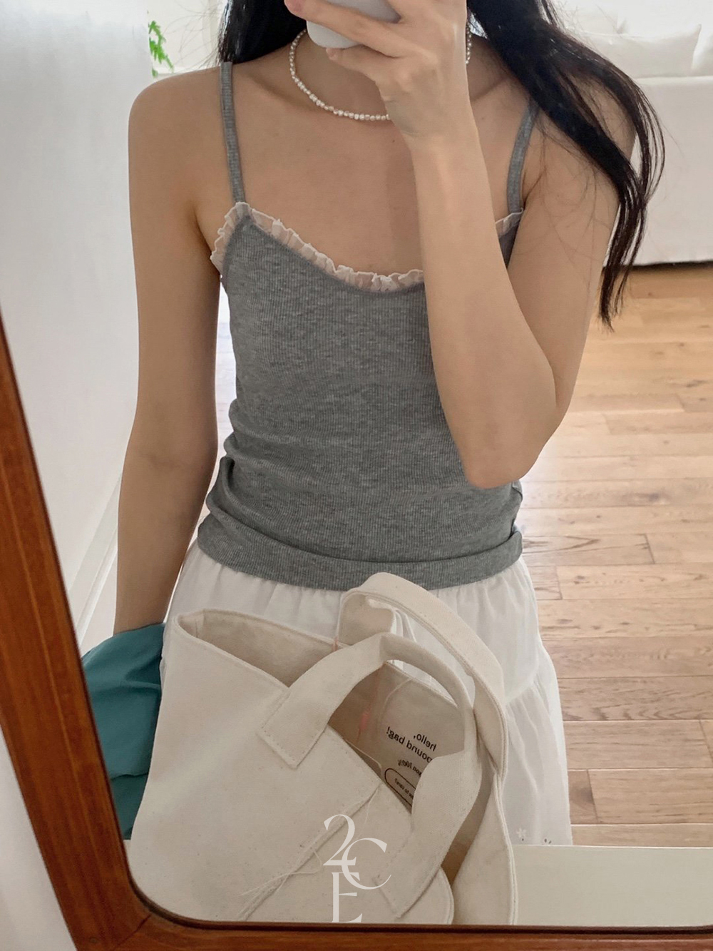 포에틱 레이스 골지 끈 나시 (3color) 프릴 레이어드 이너 슬림 브이넥 뷔스티에 이미지 6
