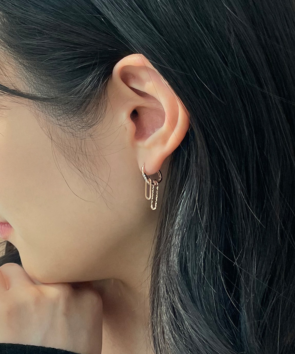 14K 18K 더블 클립 드롭 클래시 큐빅 원터치 귀걸이 데일리 - 상세 이미지 2