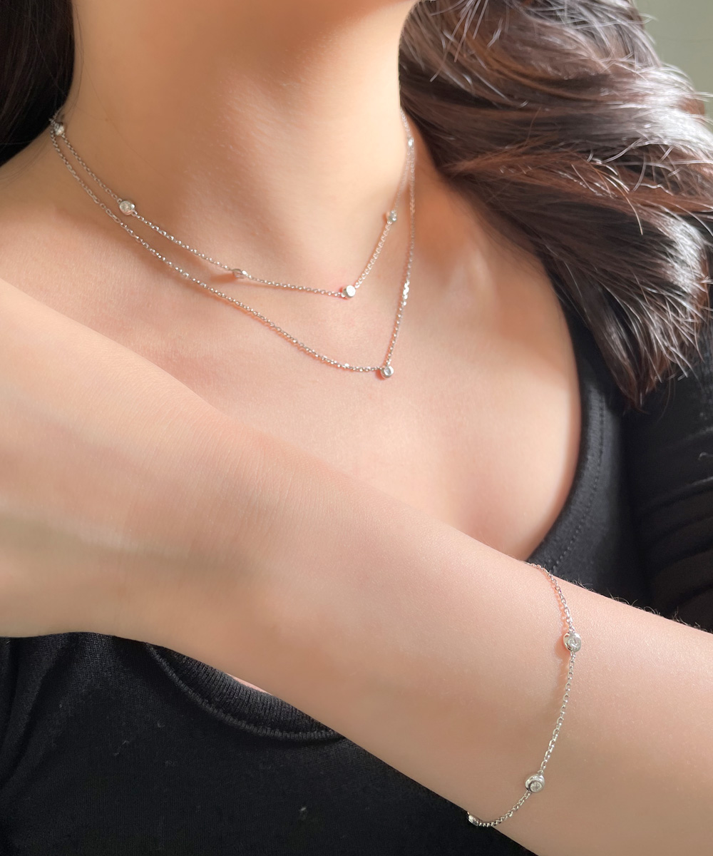 2.8mm 랩 다이아 8개 미니 베젤 라운드 레이어드 목걸이 - 상세 이미지 3