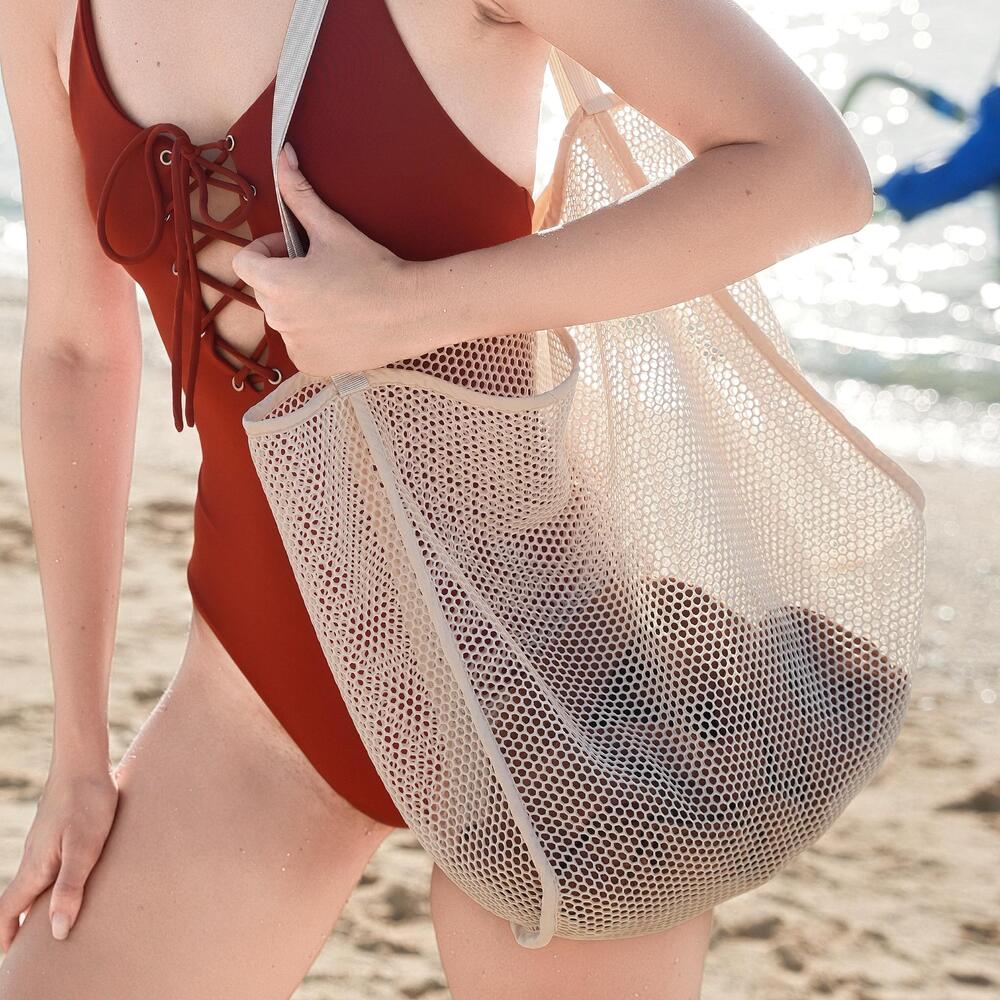 모래놀이가방 메쉬 비치백 여름 수영장 물놀이 망사 메쉬가방 베이지 중형 - 상품 이미지