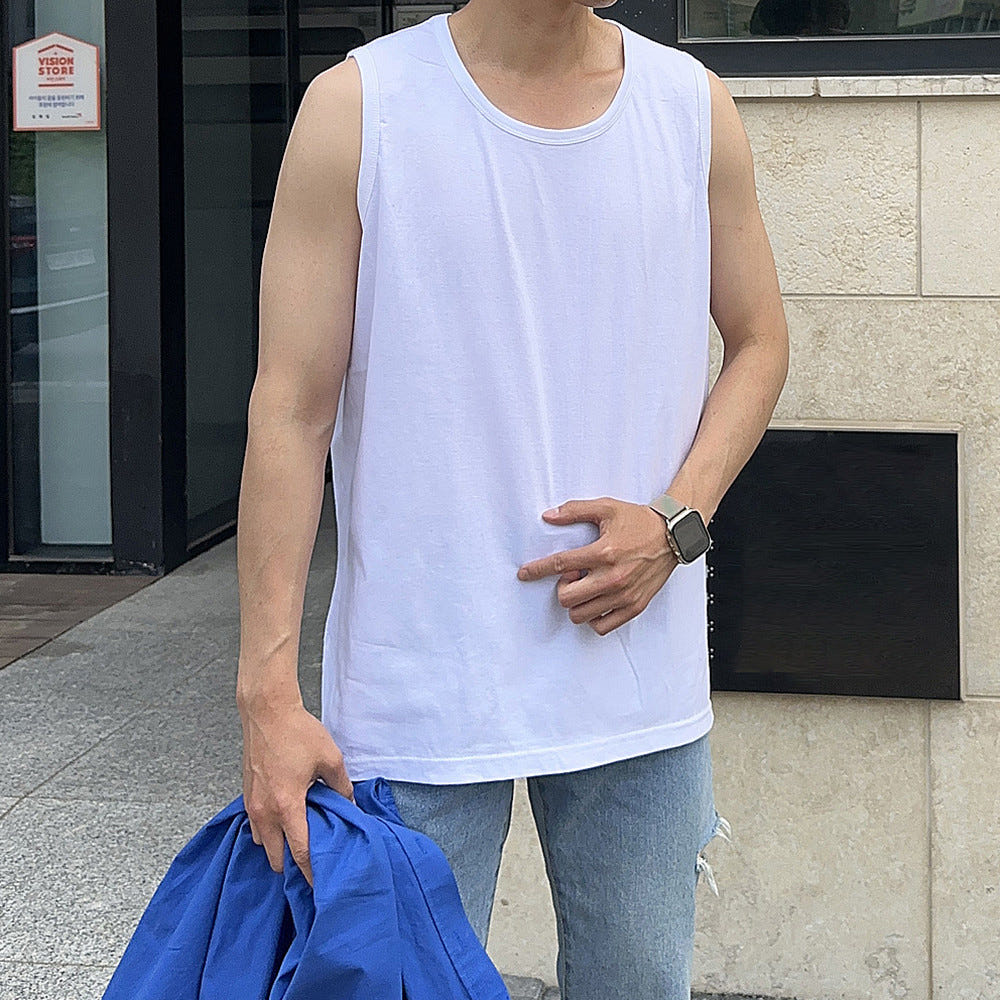 남자 나시 오버핏 이너 레이어드 유넥 민소매 나시 남자 티셔츠 - 메인 이미지