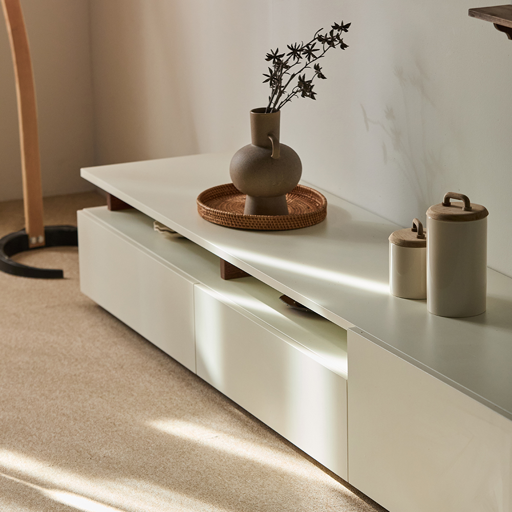 E0등급 우딕스 코펜 낮은거실장 슬림거실장 B타입 2000x415x330mm, 아이보리