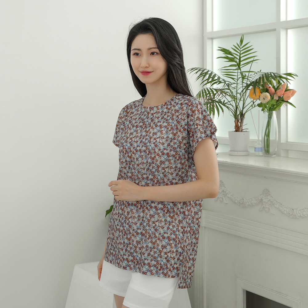 [에이원] 플리츠 여성 상의 오버핏 반팔 잠옷 파자마 홈웨어 실내복 6202 - 상세 이미지 4