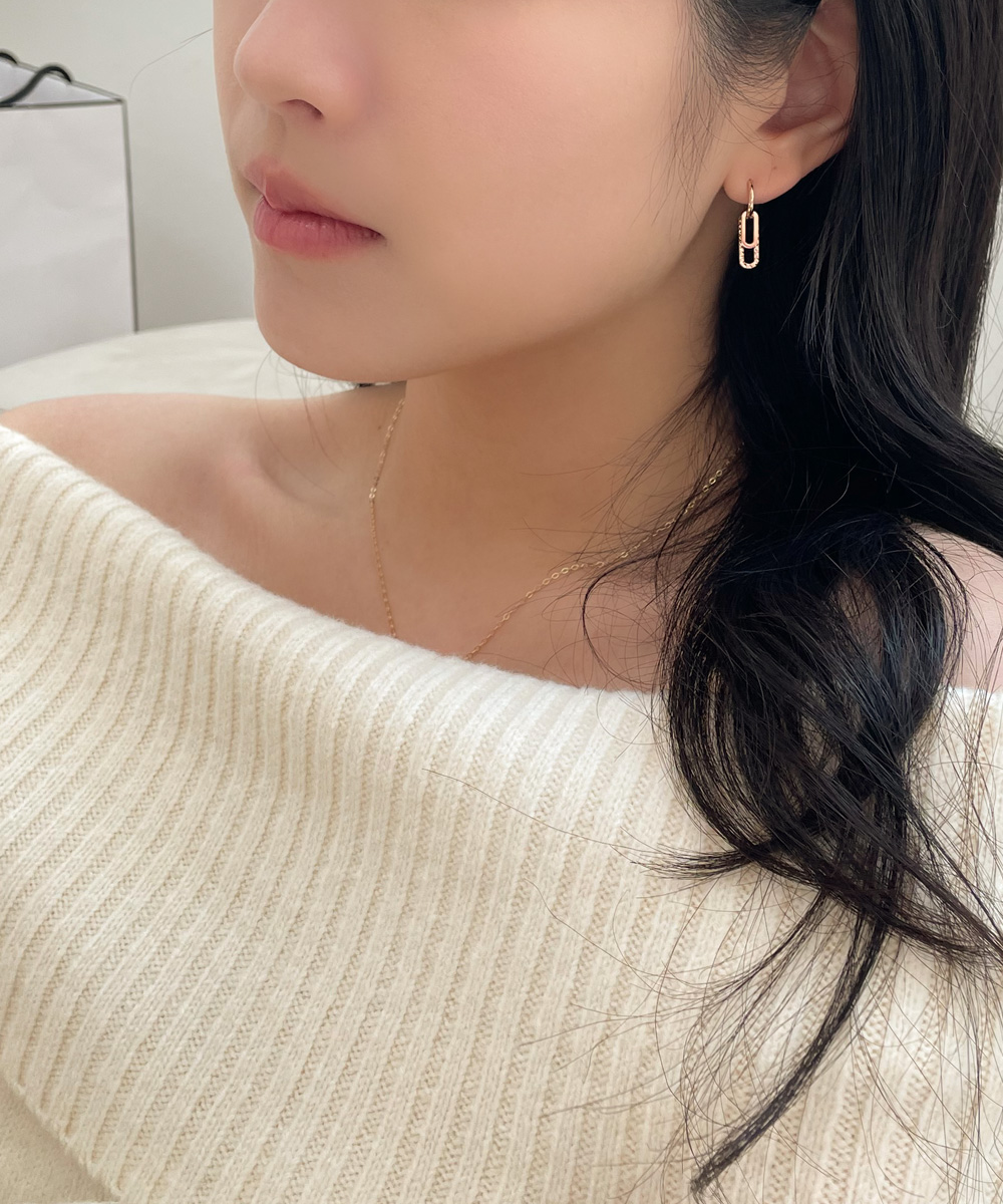 14K 18K 더블 클립 드롭 컷팅 데일리 원터치 링 귀걸이 - 상세 이미지 3
