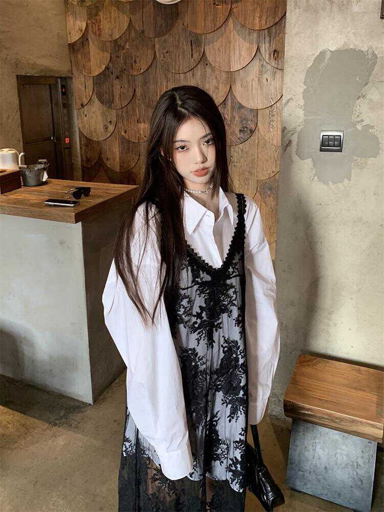 블랙 뷔스티에 시스루원피스 망사 꽃무늬패턴 유니크 프렌치 감성 디자인 봄 여름 - 상세 이미지 5