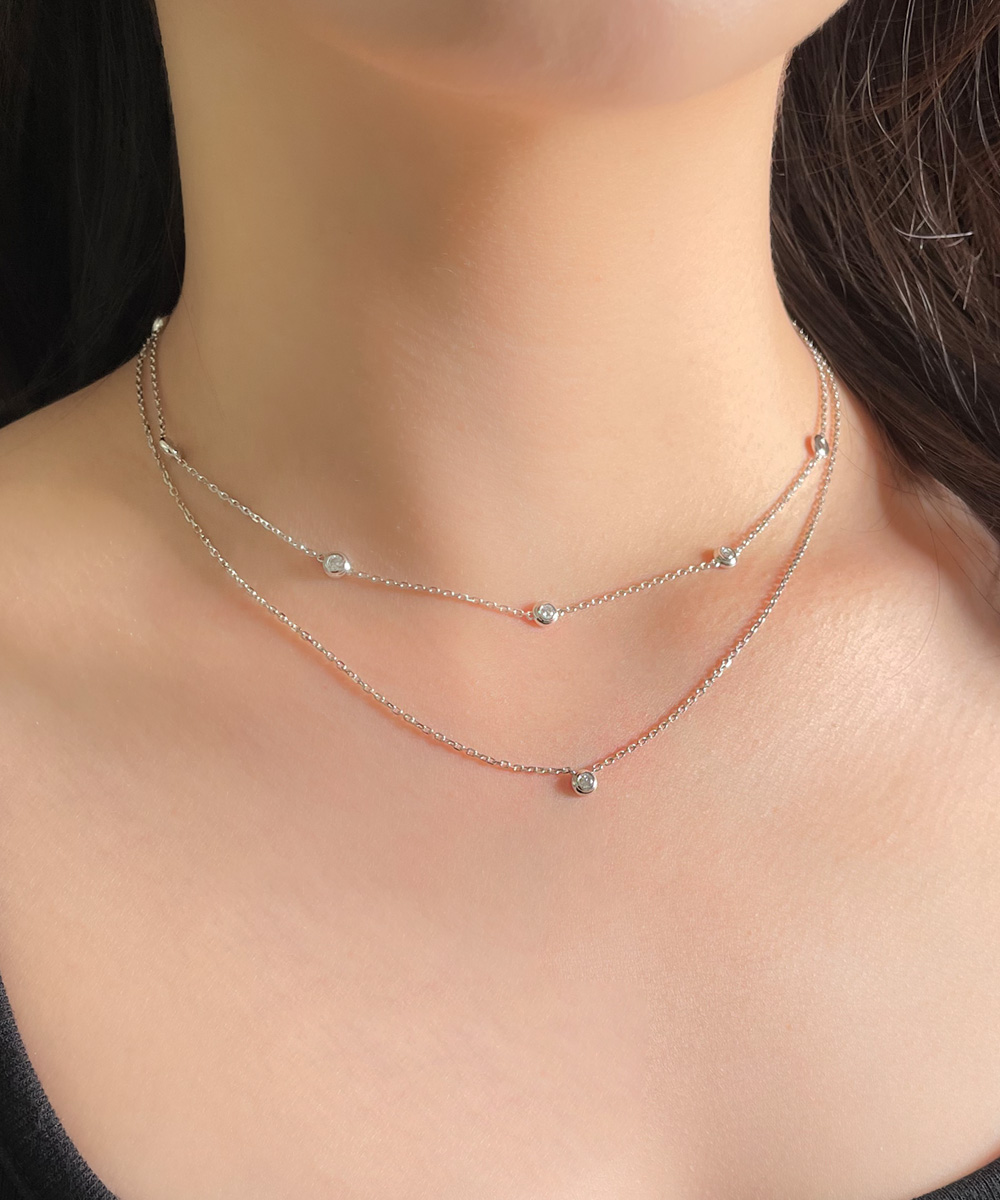 2.8mm 랩 다이아 8개 미니 베젤 라운드 레이어드 목걸이 - 상세 이미지 2