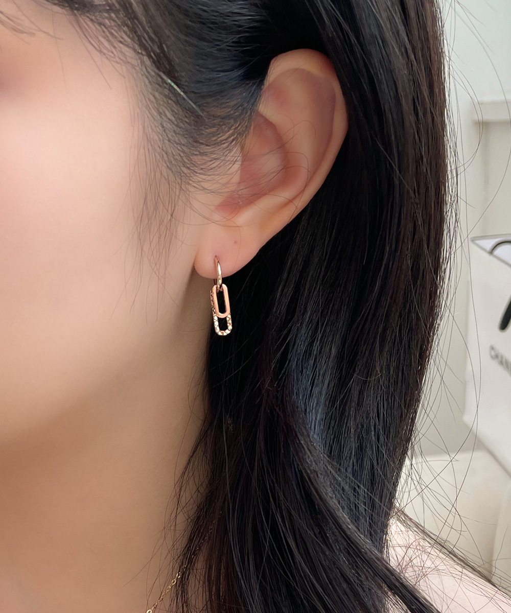 14K 18K 더블 클립 드롭 컷팅 데일리 원터치 링 귀걸이 - 상세 이미지 2