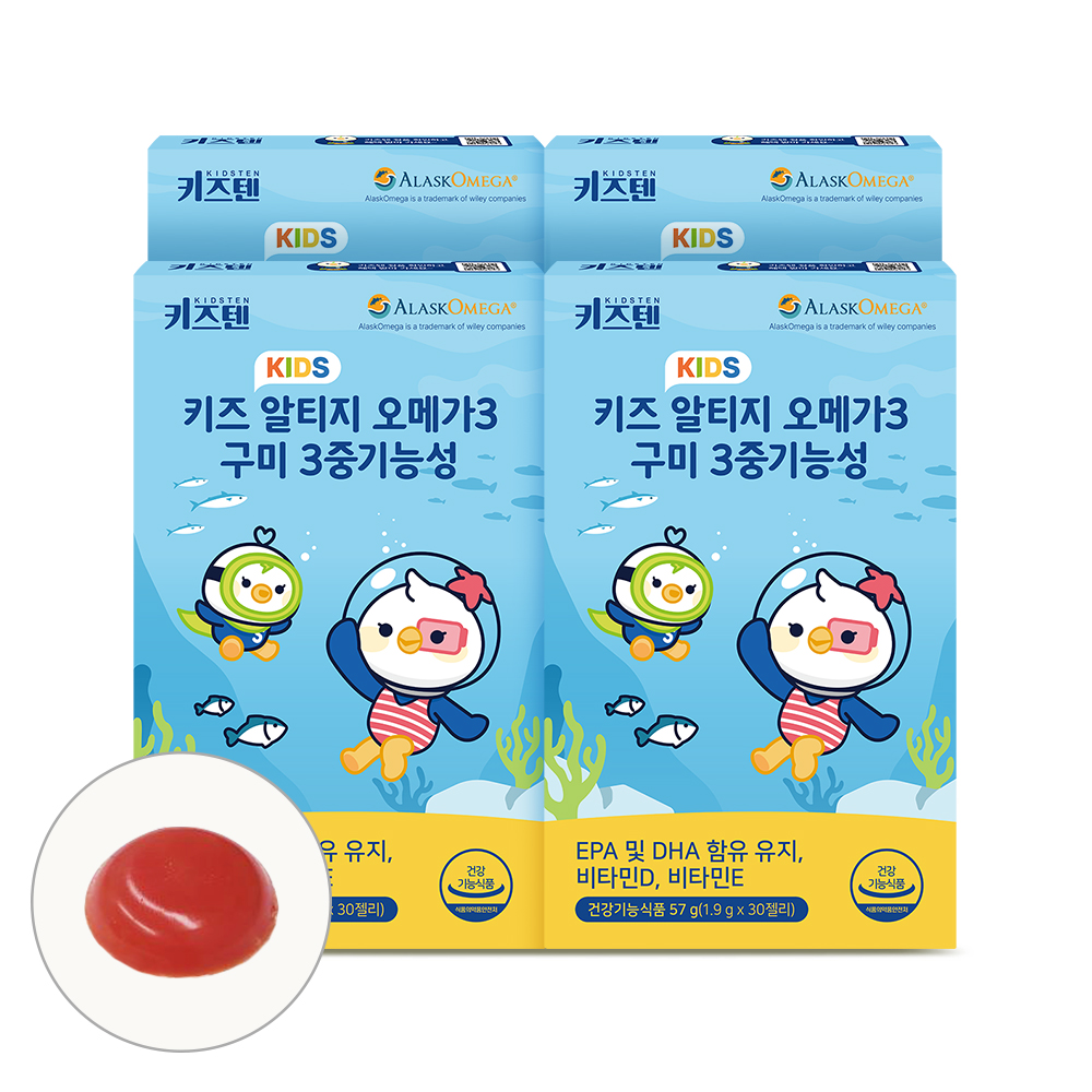 키즈텐 알티지 오메가3 알래스카 순도80% 키즈 초등학생 비타민D 젤리 30구미, 4개