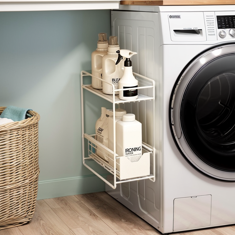 라슈에뜨 세탁기 냉장고 옆 틈새 공간 활용 슬림 철제 자석 슬라이딩 수납 선반 2단