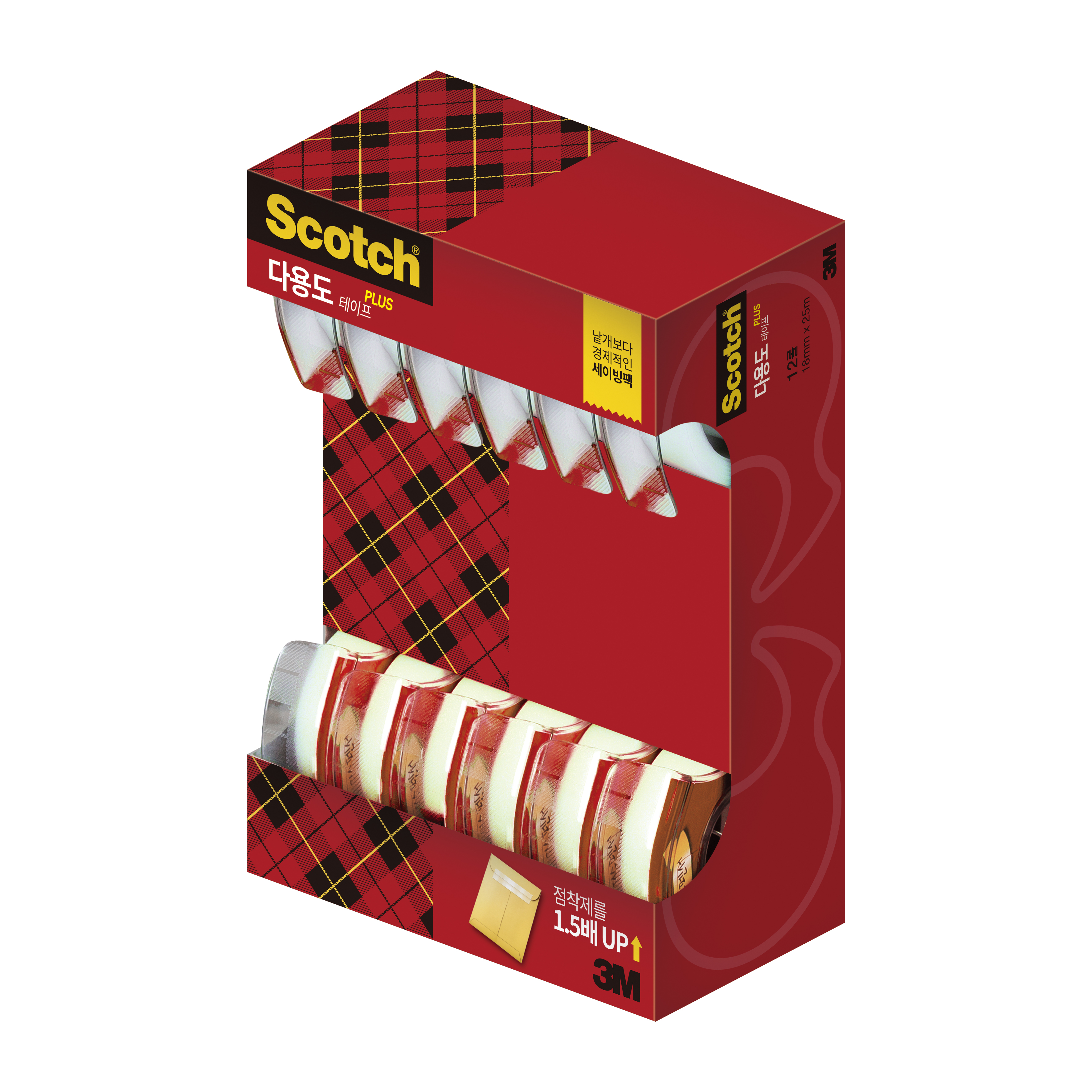 3M 초강력 다용도 테이프 세이빙팩 18mm디스펜서 12개 18mmx25m x 12D - 상품 이미지