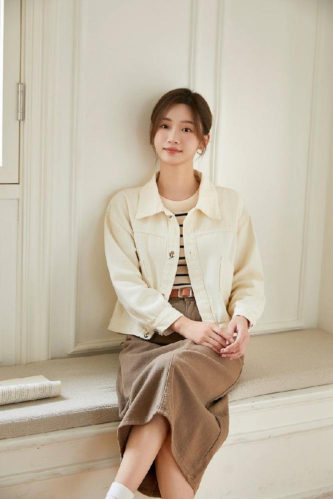 봄 가을 루즈핏 플라워 꽃 자수 단추 포인트 코튼 면 데님 자켓 청자켓 데님블루 아이보리 - 상세 이미지 5