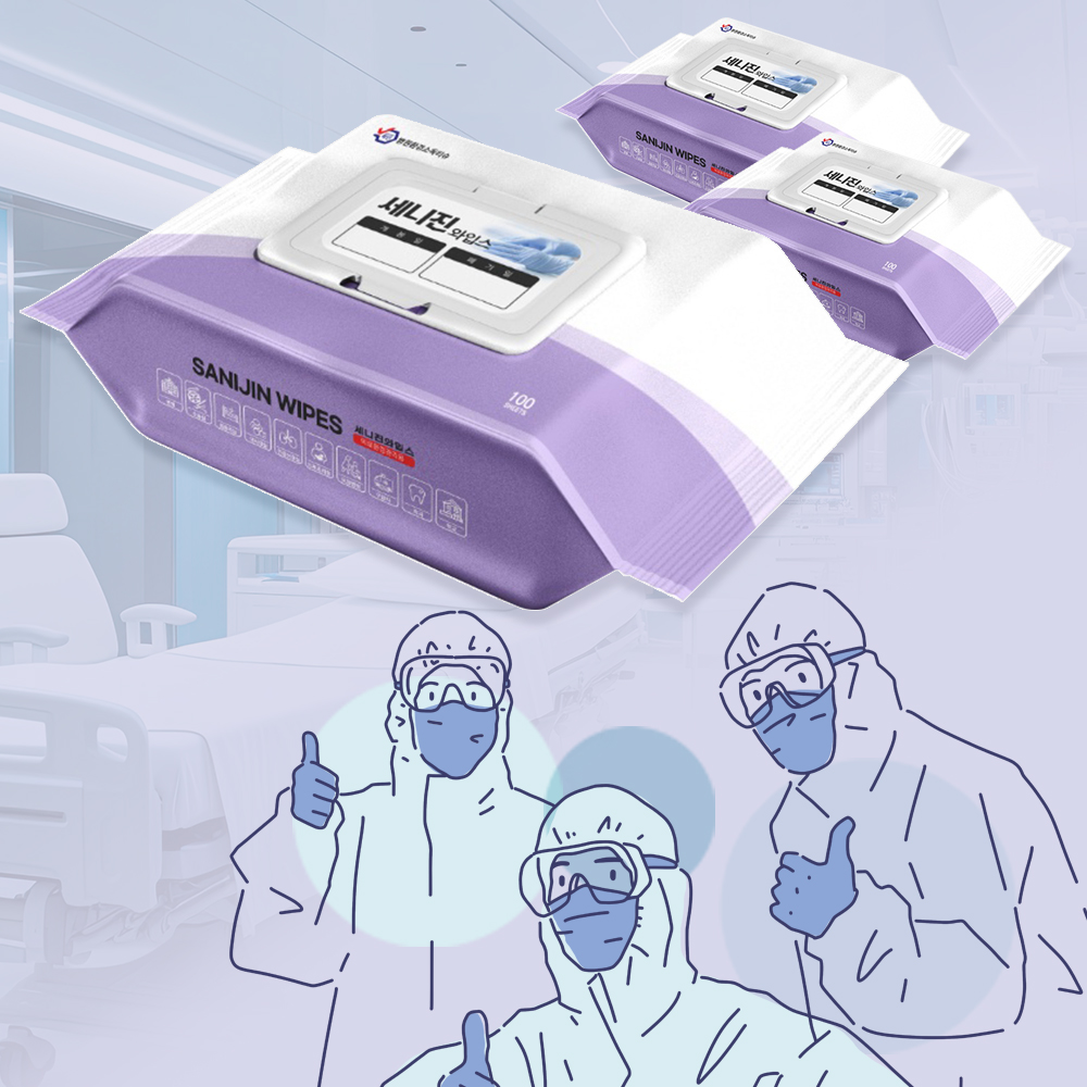 세니진와입스 병원 환경 소독티슈 일회용 세정 살균 소독물티슈 100매, 1팩
