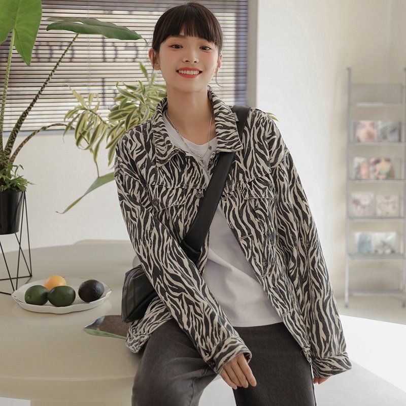 봄 가을 루즈핏 오버핏 데일리룩 코튼 면 지브라 얼룩말 패턴 간절기 자켓 지브라 - 상세 이미지 3