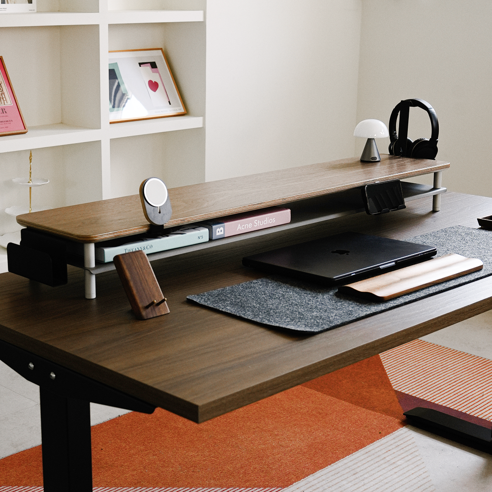 오프레임 STILO 듀얼 모니터 받침대 프리미엄 데스크 선반 고급 원목 높이조절