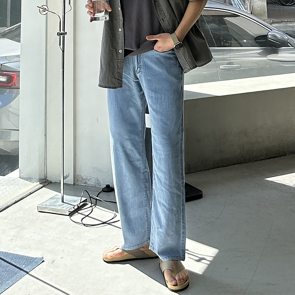 남자 여름청바지 밴딩 쿨 팬츠 남성냉장고바지 남자 와이드청바지