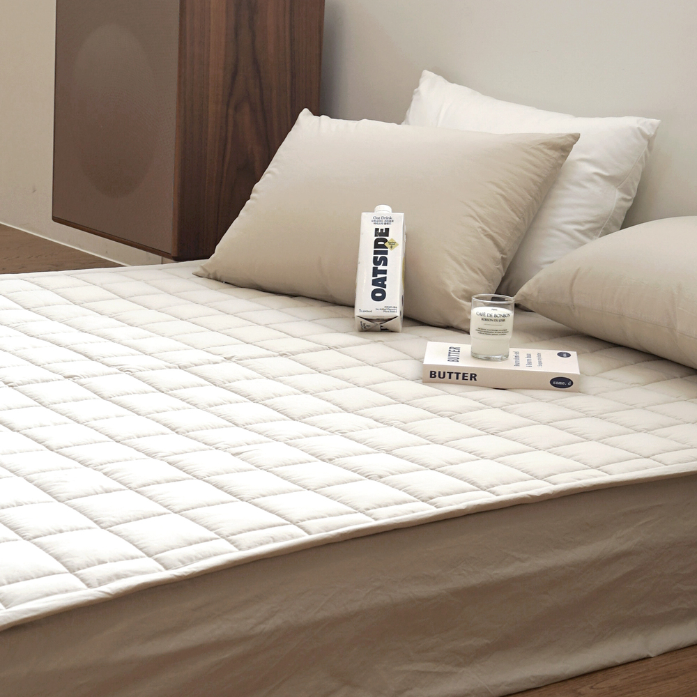 허쉬 60수 고밀도 바이오워싱 순면 고정밴딩 침대패드 샴페인 베이지, Q(퀸)