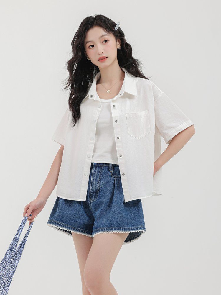 여름 반팔 셔츠 여성 남방 루즈핏 기본 면 흰색 화이트 데일리 코디 심플 캐주얼 - 상세 이미지 2